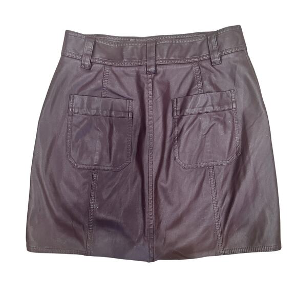 Saunders Brown Faux Leather Mini Skirt Size 8 Vegan Micro Pencil Designer Rework - Picture 2 of 4